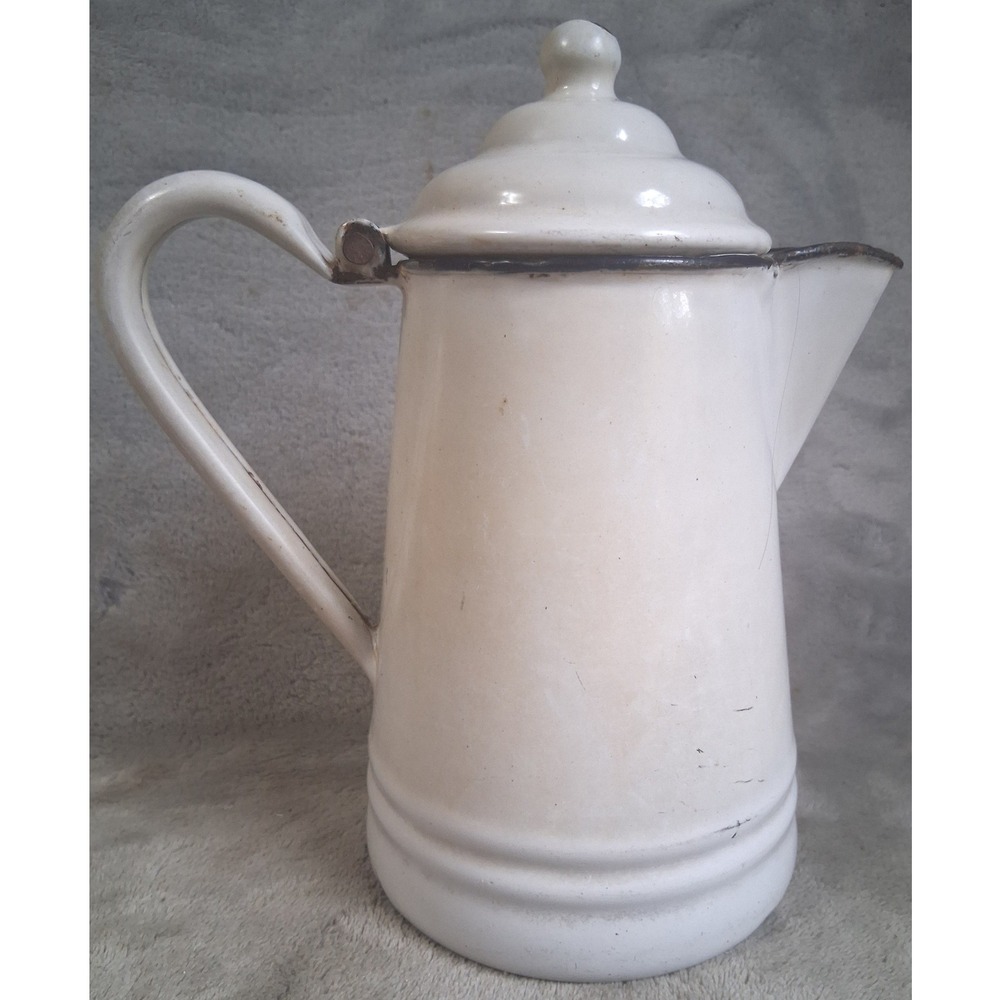 Vintage White Enamelware Coffee Pot 8" Primitive Farmhouse Rustic Pitcher Decor